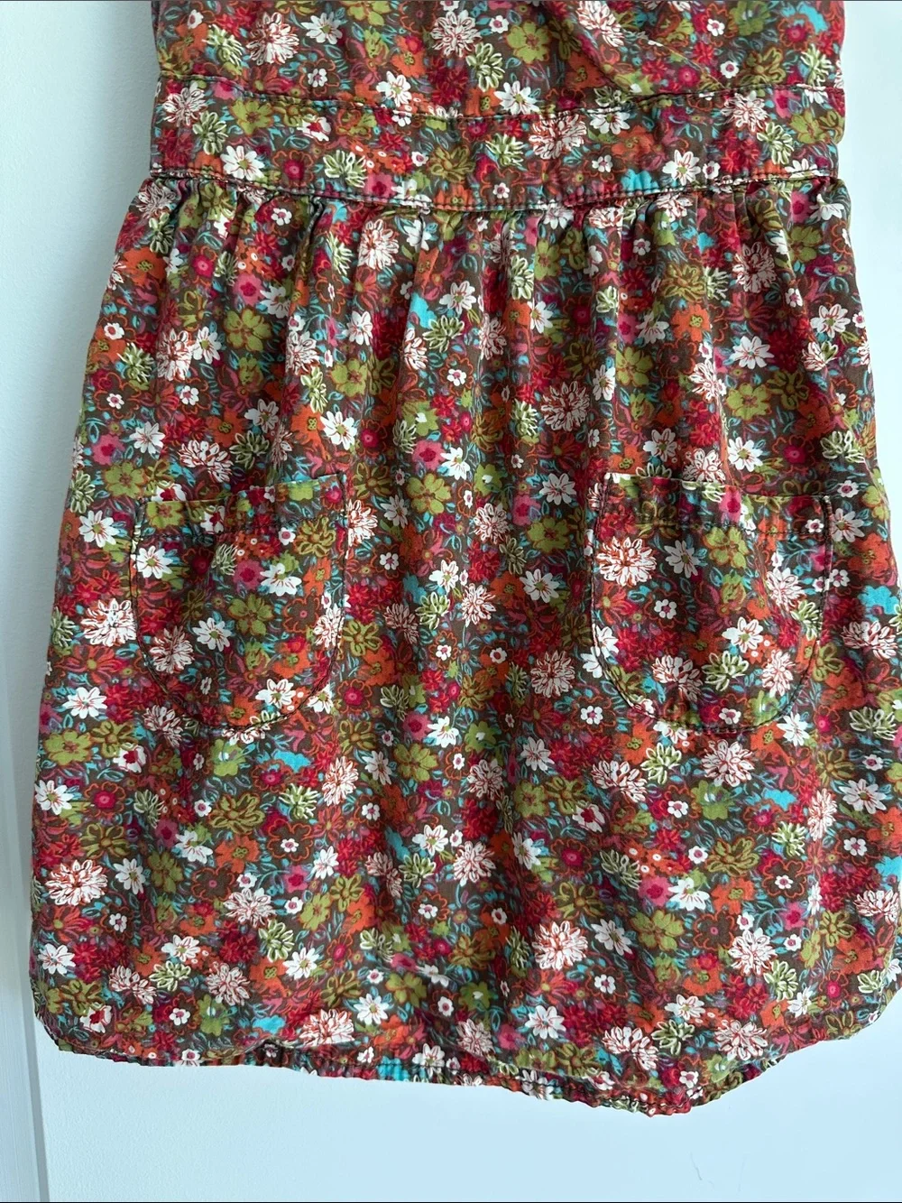 Old Navy Girls Floral Dress 2T Brown Cotton Fall Cottagecore Pocket Dress YK2 - Picture 4 of 8